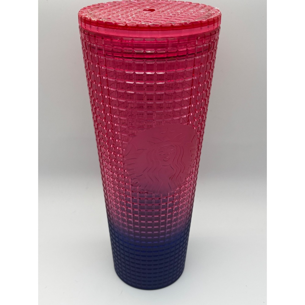 Starbucks Studded Tumbler Venti‎ 24oz Pink Purple Ombre Grid Cold Cup Lid